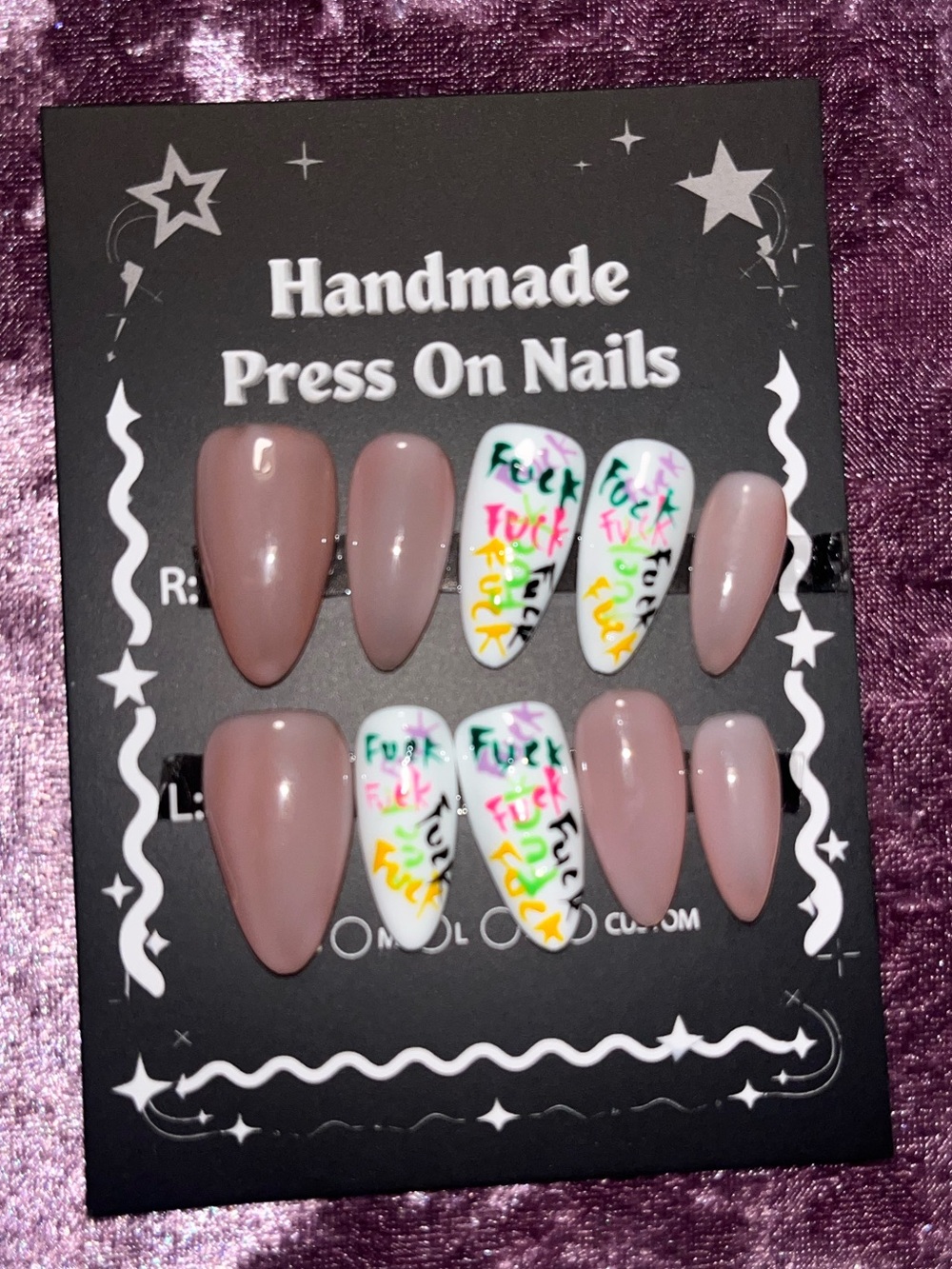 Handmade Pink Press-On Nails Set with Colorful Accent Design